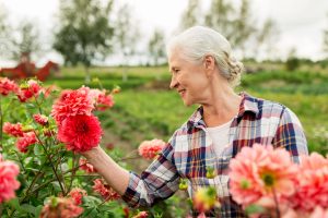 Senior Woman Touching Flowers_Light Therapy for Dementia