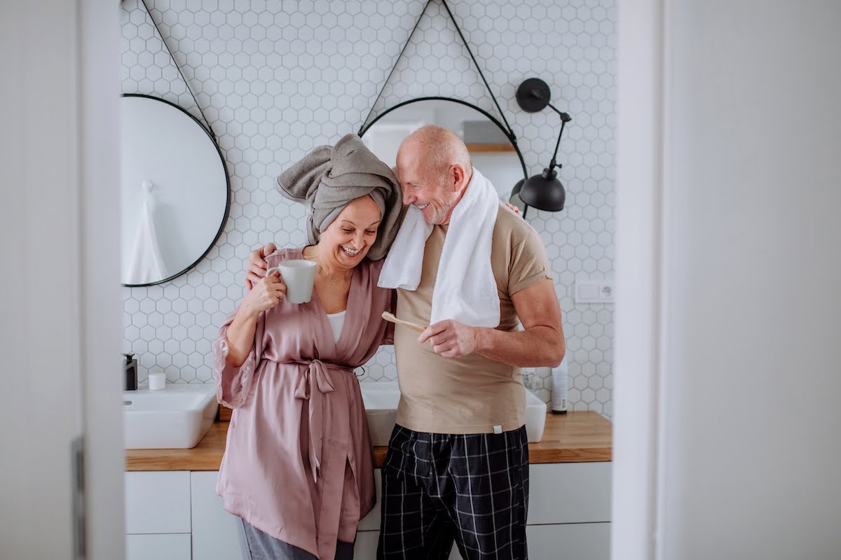 What Are ADLs and How Do They Impact Our Independence Senior Couple Getting Ready for the Day in Bathroom_What are ADLs